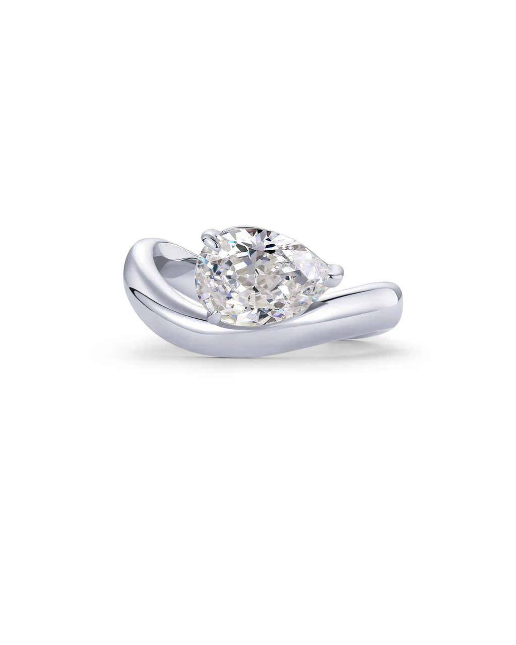 PAVOI 14K Gold Plated Pear Solitaire Premium Cubic Zirconia Engagement Ring for Women | Elegant Faux Wedding Ring | Wavy Band Promise Ring