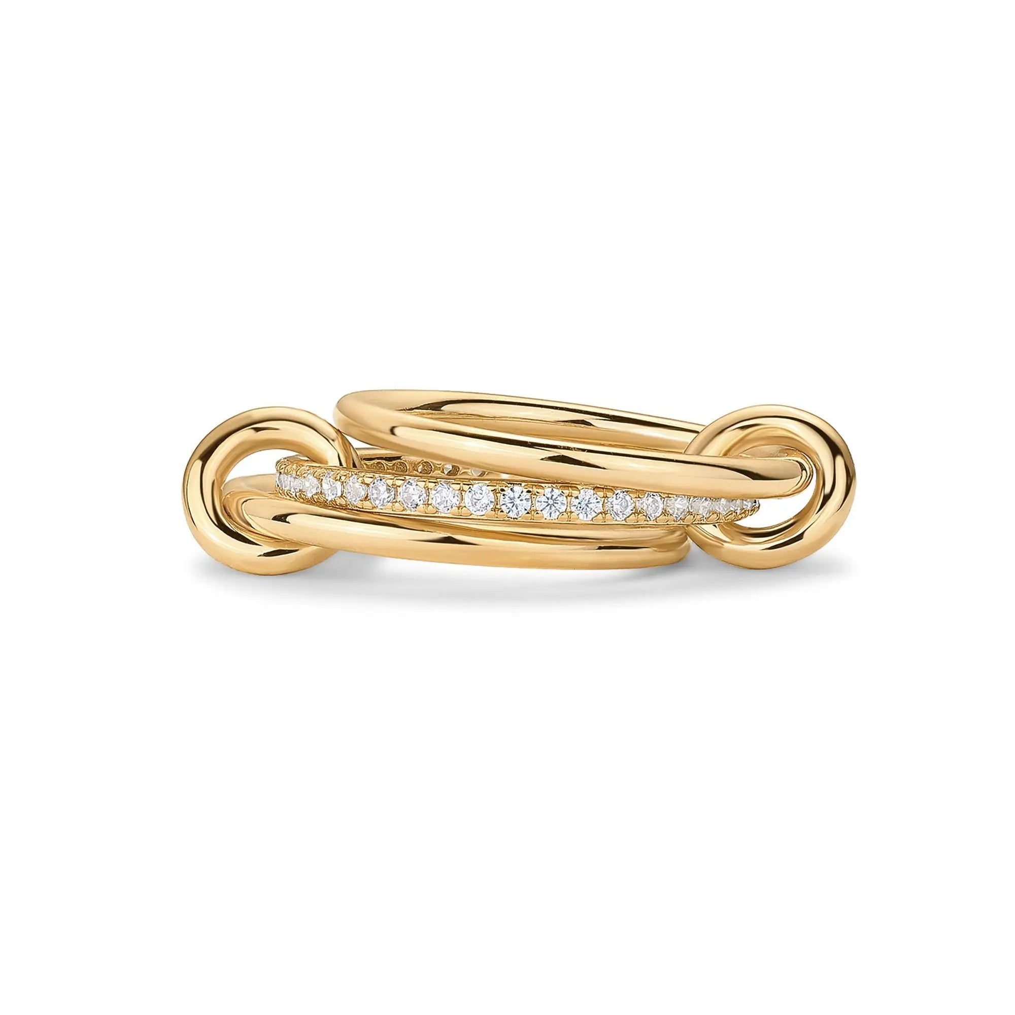 14K Gold Plated Interlocked Stackable Statement Ring for Women - Chunky Multi-Band Double & Triple Ring in Two-Tone Mixed Metals with Cubic Zirconia