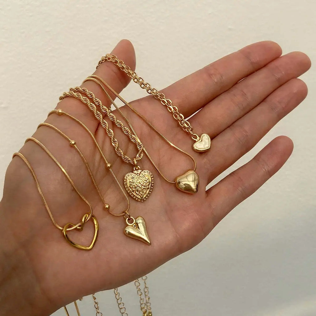 Five-Piece Heart Pendant Necklace Set