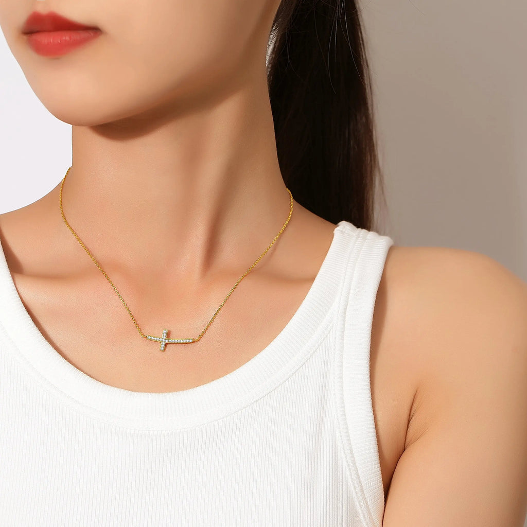 Lavishe Sideways Cross Necklace