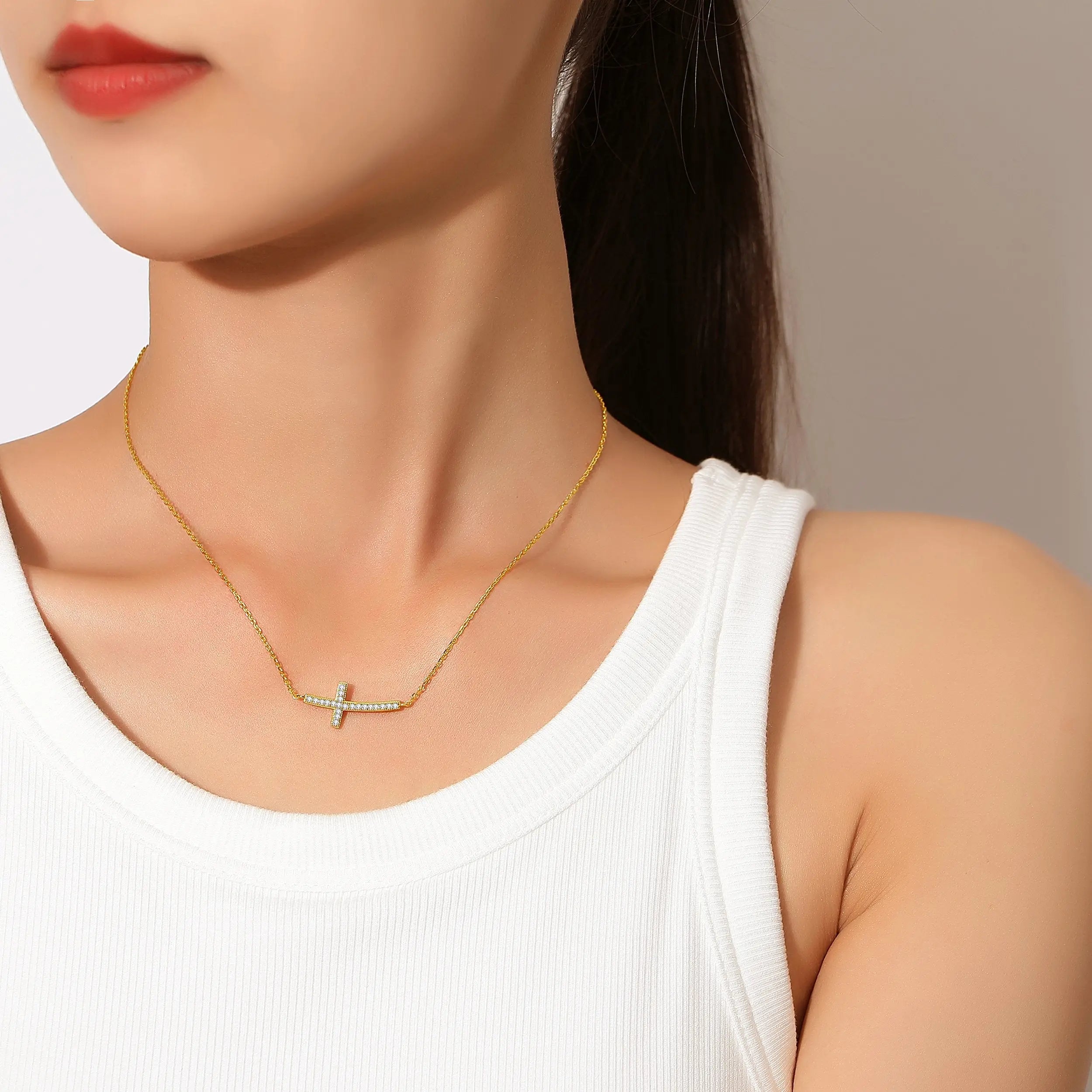 Lavishe Sideways Cross Necklace