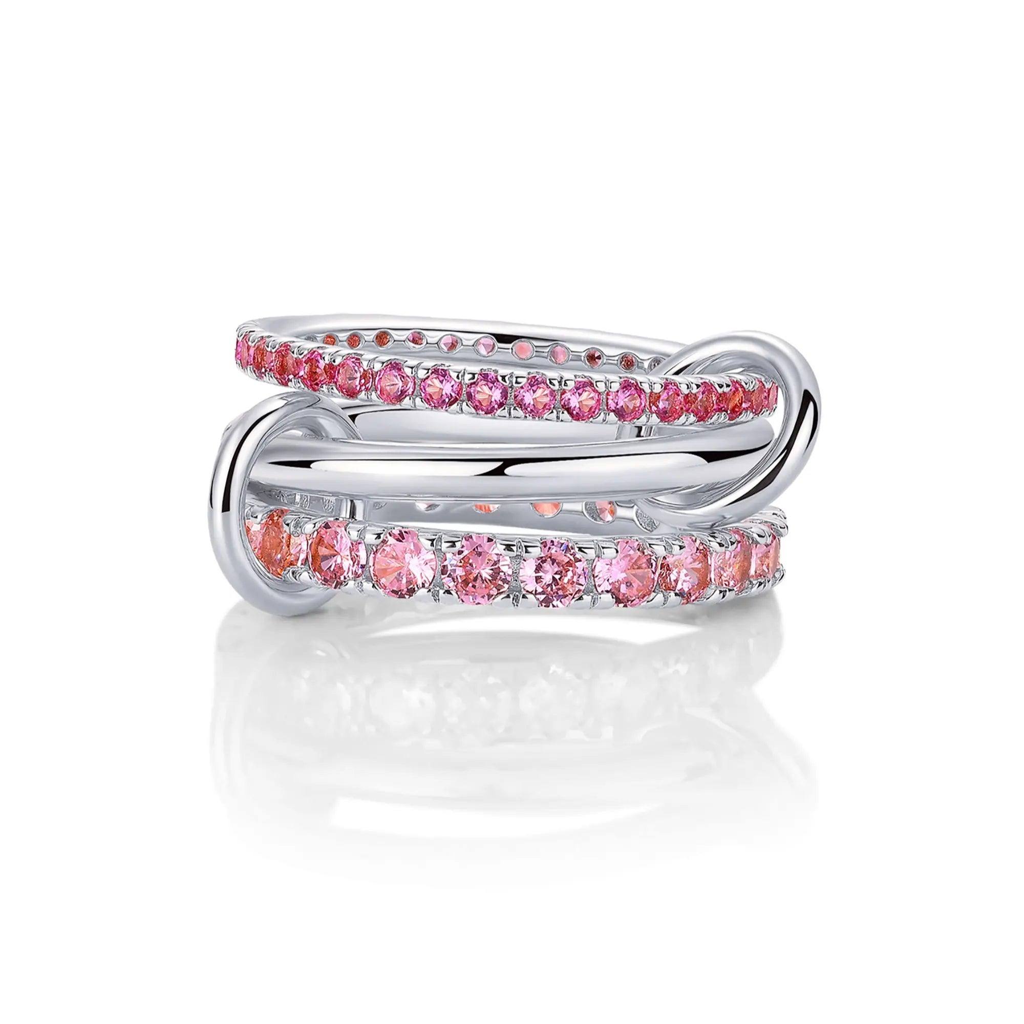 14K Gold Plated Interlocked Stackable Statement Ring for Women - Chunky Multi-Band Double & Triple Ring in Two-Tone Mixed Metals with Cubic Zirconia
