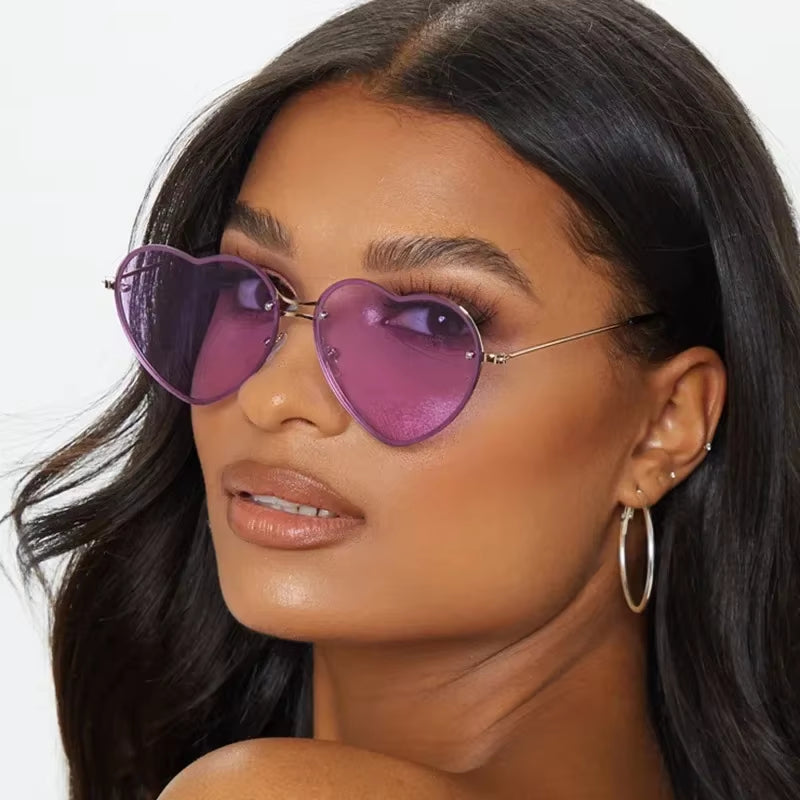 Heart-Shaped Rimless Sunglasses with Clear Ocean Lenses