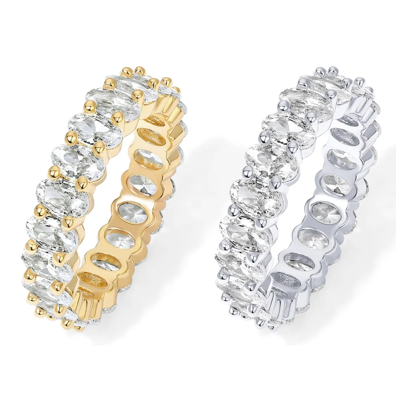 PAVOI 14K Gold Plated Eternity Ring with Oval 5A & 6A Cubic Zirconia - Stackable Love Ring for Women - Elegant Wedding Band Available in Sizes 5 to 10