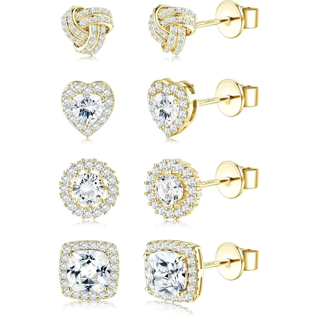 Sterling Silver CZ Stud Earrings Set