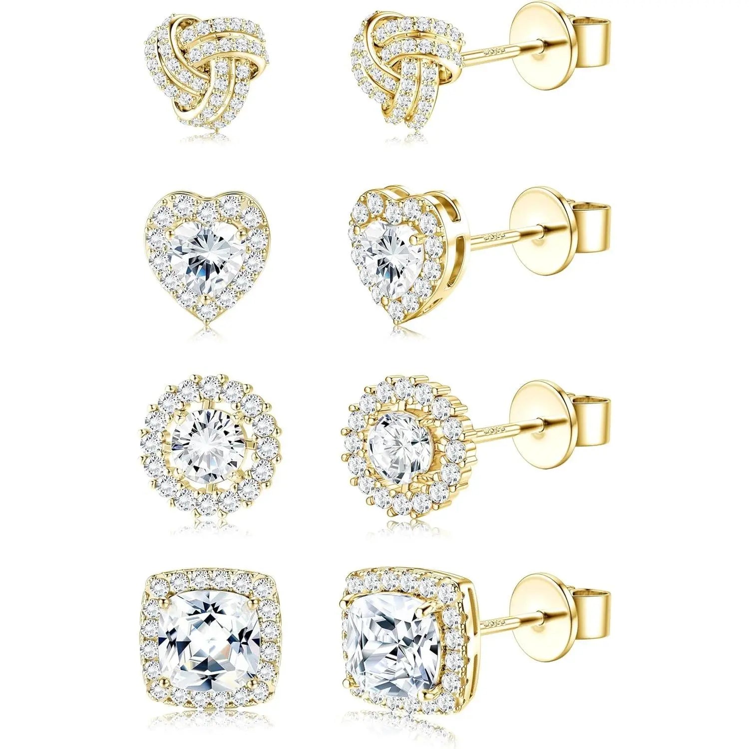 Sterling Silver CZ Stud Earrings Set