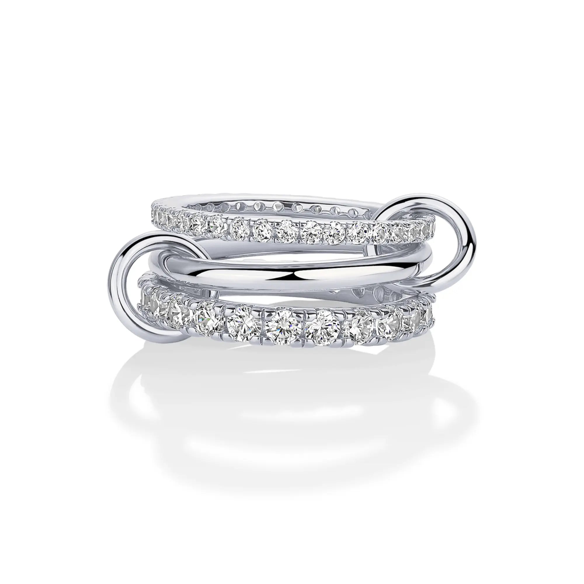 14K Gold Plated Interlocked Stackable Statement Ring for Women - Chunky Multi-Band Double & Triple Ring in Two-Tone Mixed Metals with Cubic Zirconia