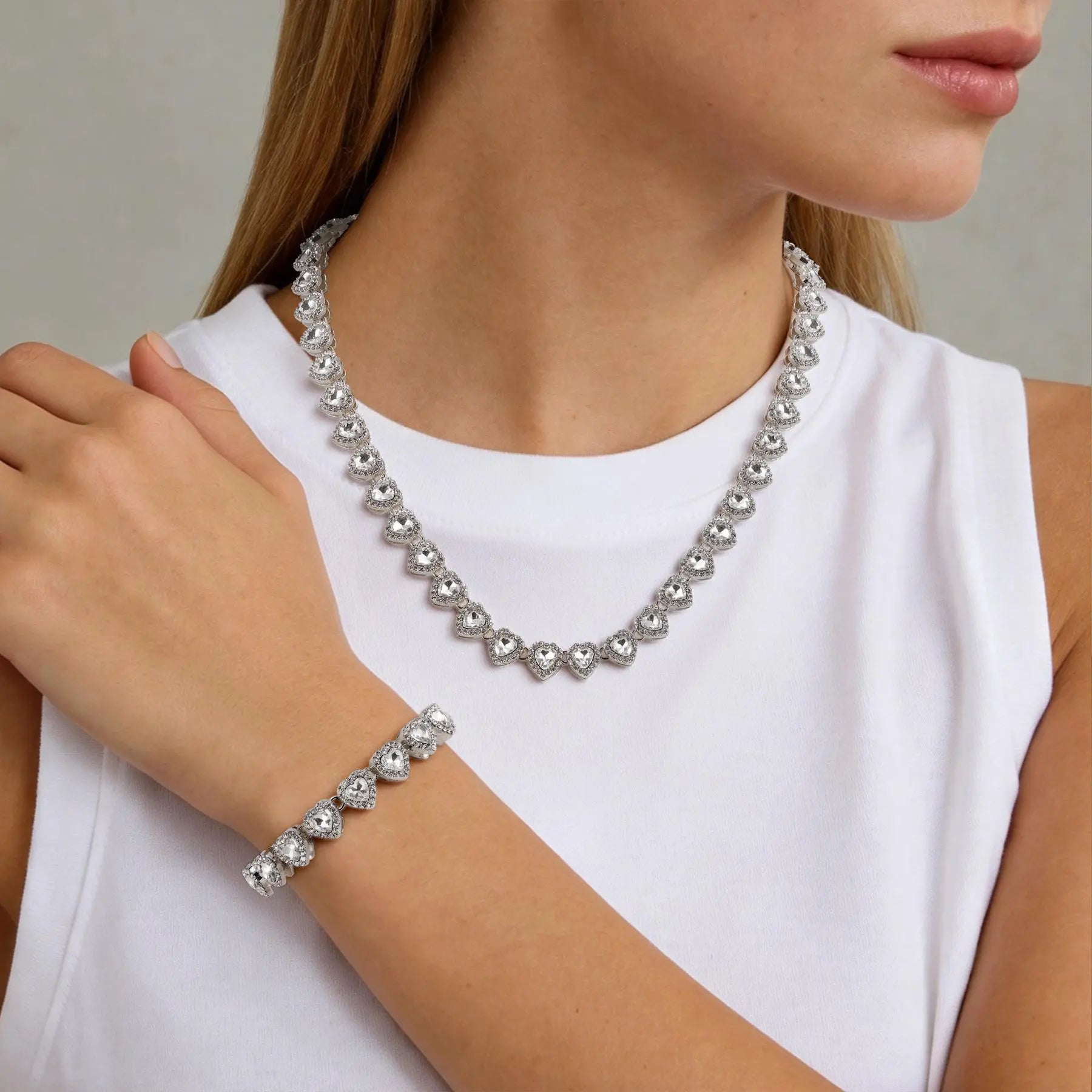 Heart-Shaped Cuban Chain Necklace Set