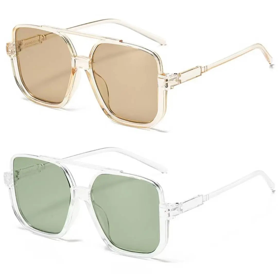 2-Pack Oversized Square Double Bridge Sunglasses - Y2K American Retro Fashion with UV Protection Aviator Shades