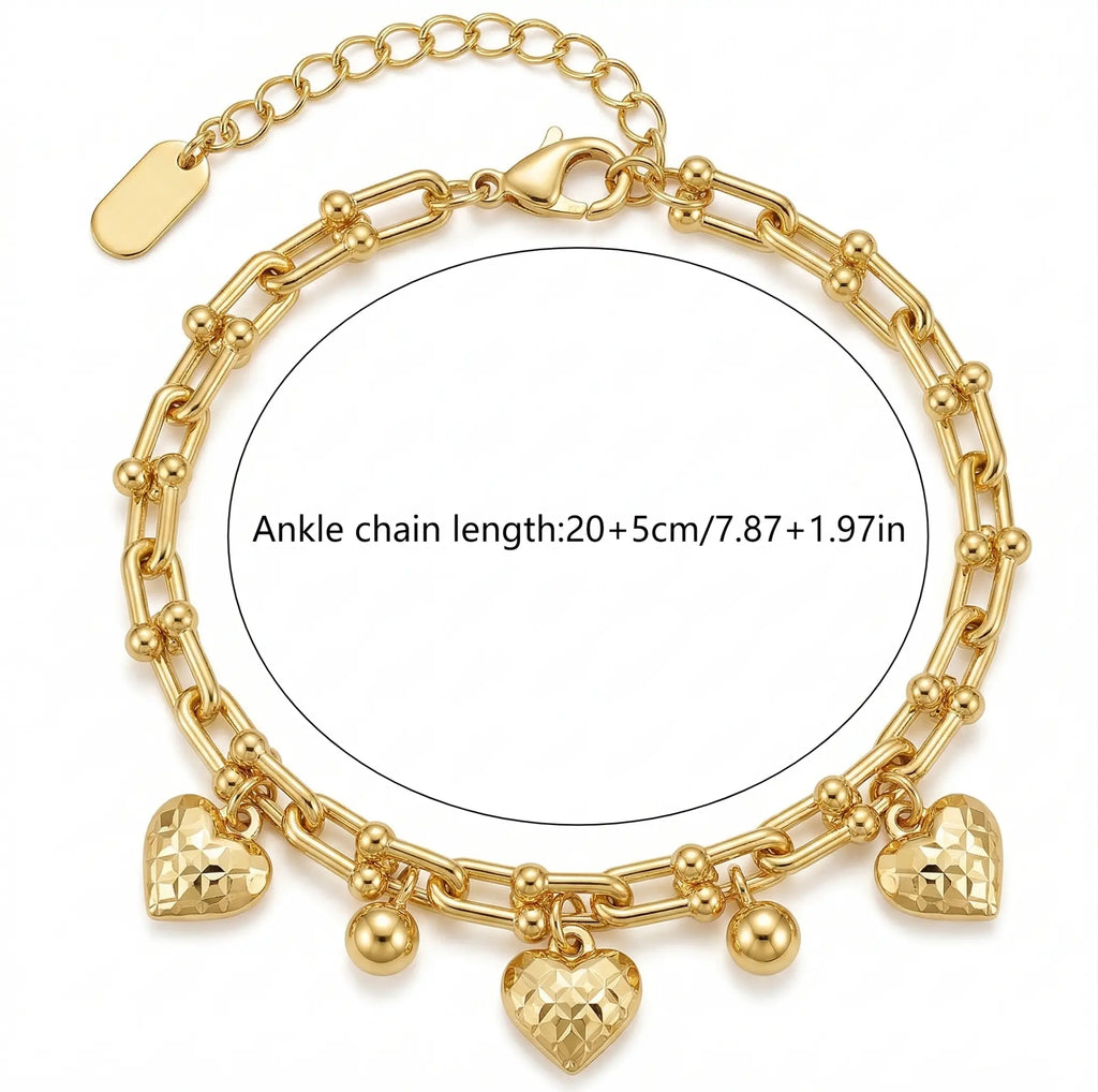 14K Gold Plated Heart Charm Anklet