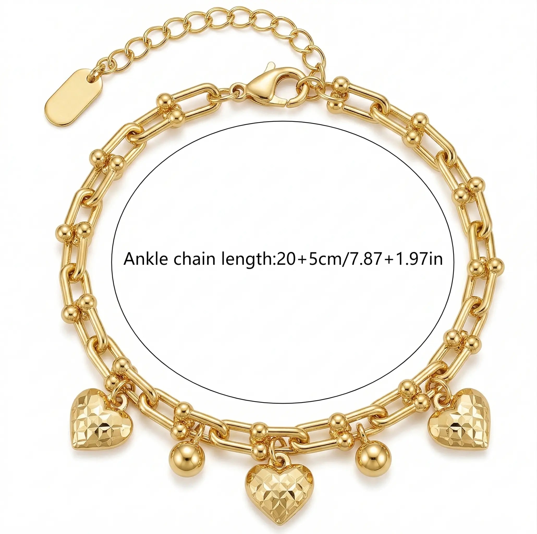 14K Gold Plated Heart Charm Anklet