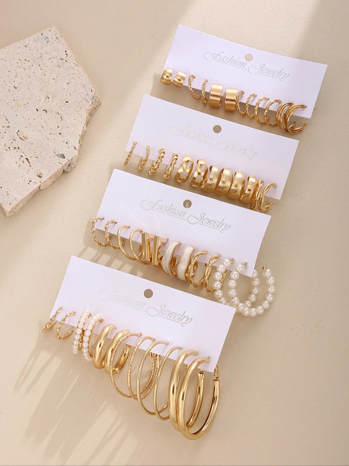 24-Pair Alloy Flower and Mermaid Hoop Earring Set
