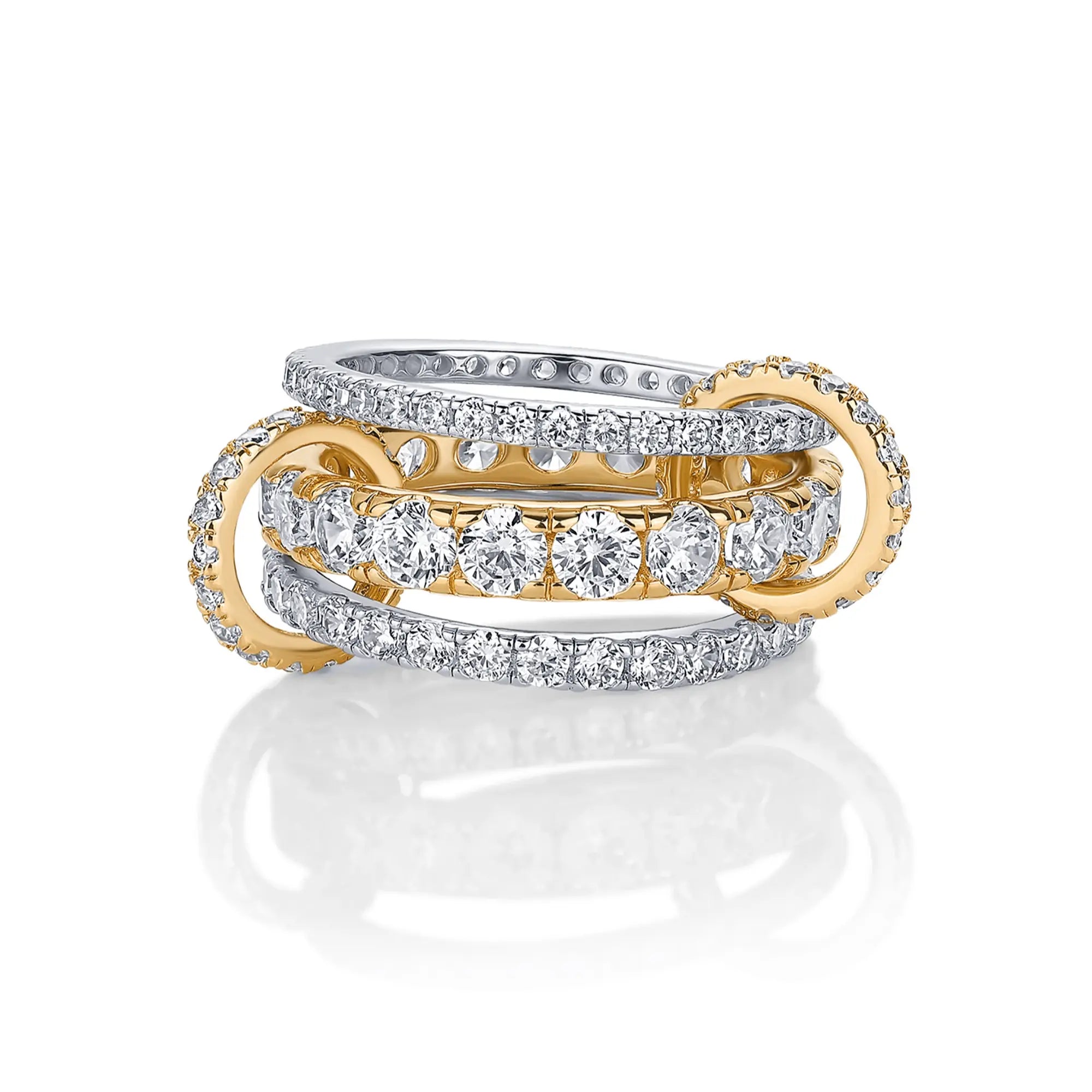 14K Gold Plated Interlocked Stackable Statement Ring for Women - Chunky Multi-Band Double & Triple Ring in Two-Tone Mixed Metals with Cubic Zirconia