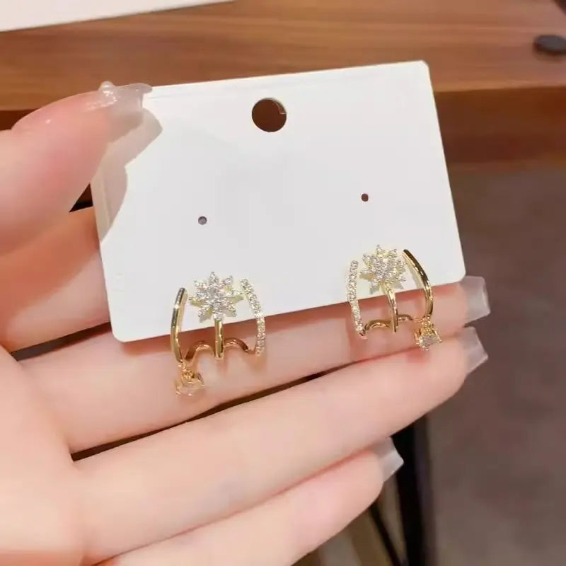 Sparkling Micro-Pave Star Row Earrings