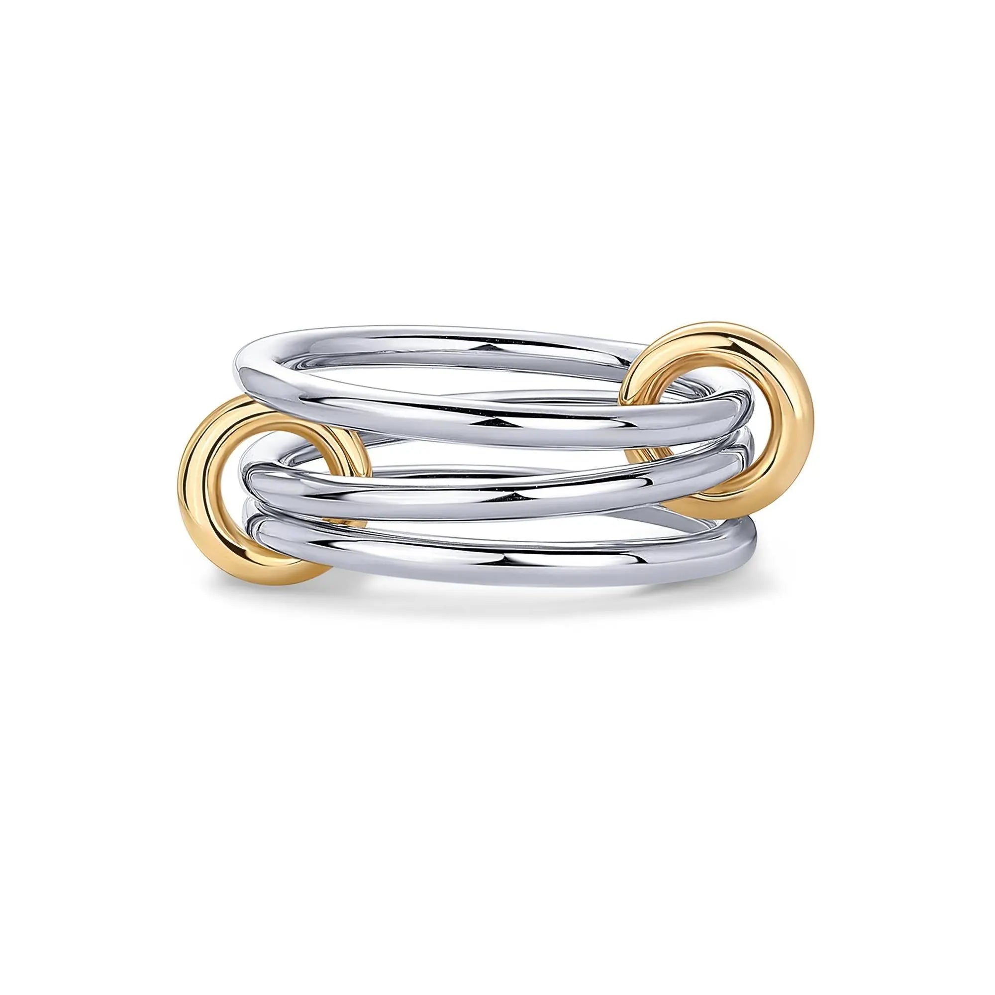 14K Gold Plated Interlocked Stackable Statement Ring for Women - Chunky Multi-Band Double & Triple Ring in Two-Tone Mixed Metals with Cubic Zirconia