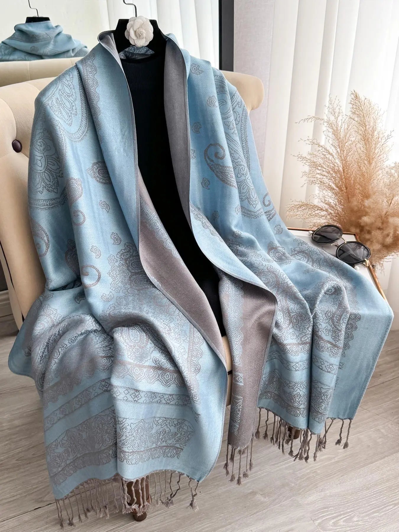 Bohemian-Inspired Paisley Pattern Headscarf, Lightweight Pashmina Shawl