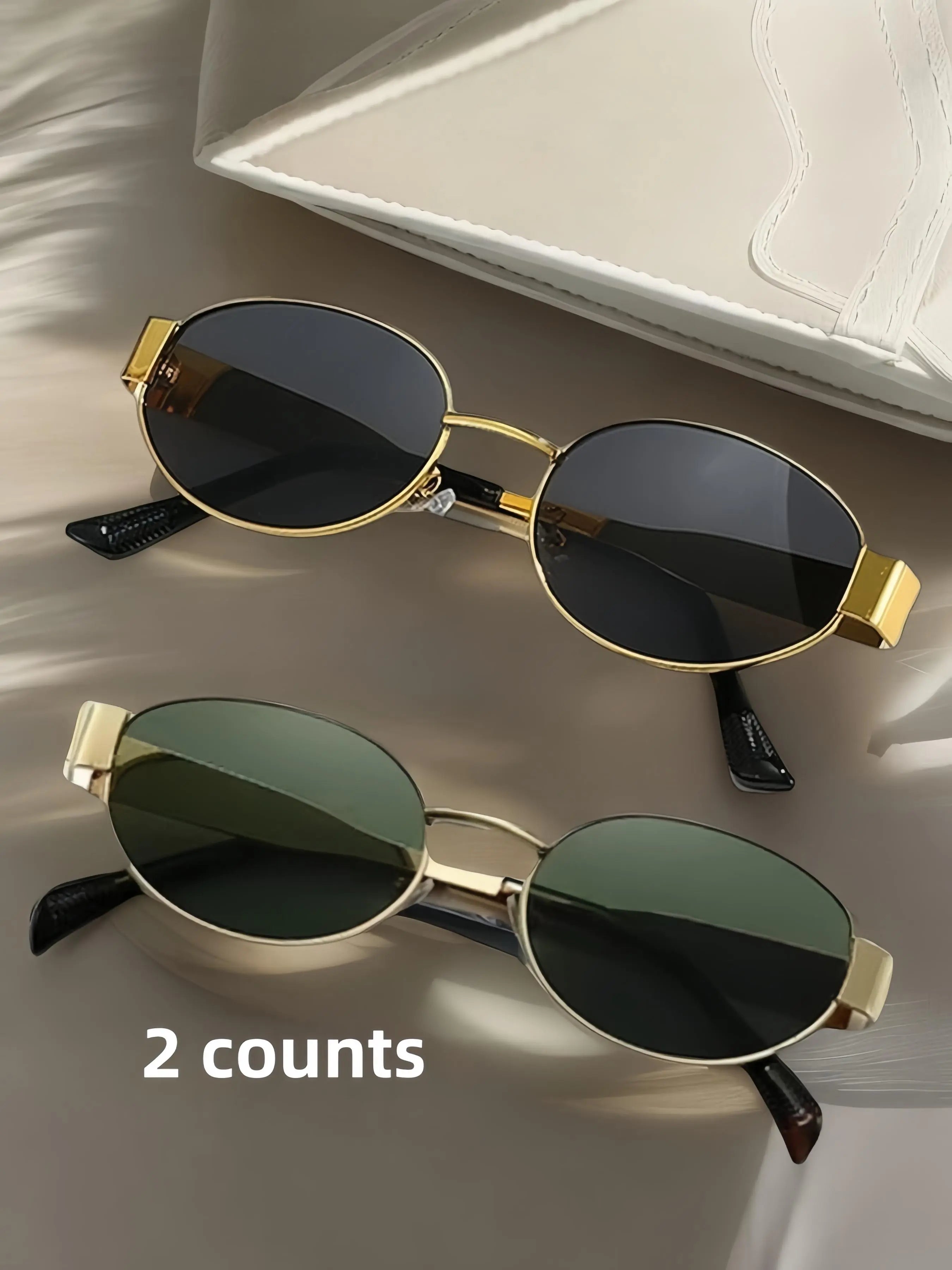 Stylish Metal Frame Oval Sunglasses