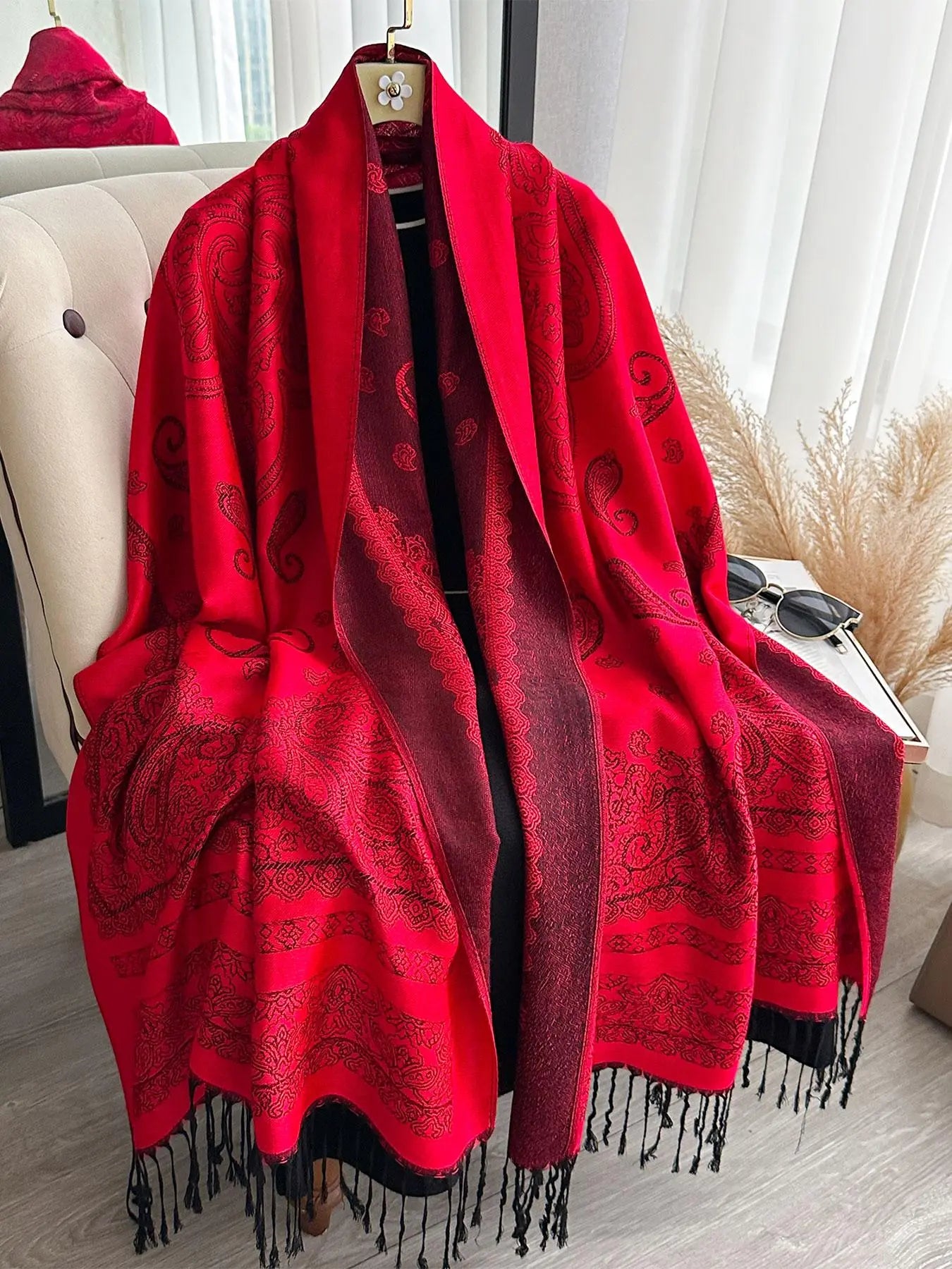 Bohemian-Inspired Paisley Pattern Headscarf, Lightweight Pashmina Shawl