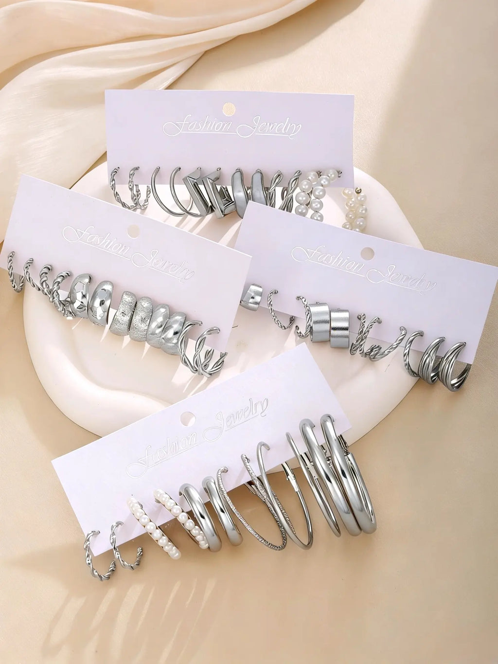 24-Pair Alloy Flower and Mermaid Hoop Earring Set