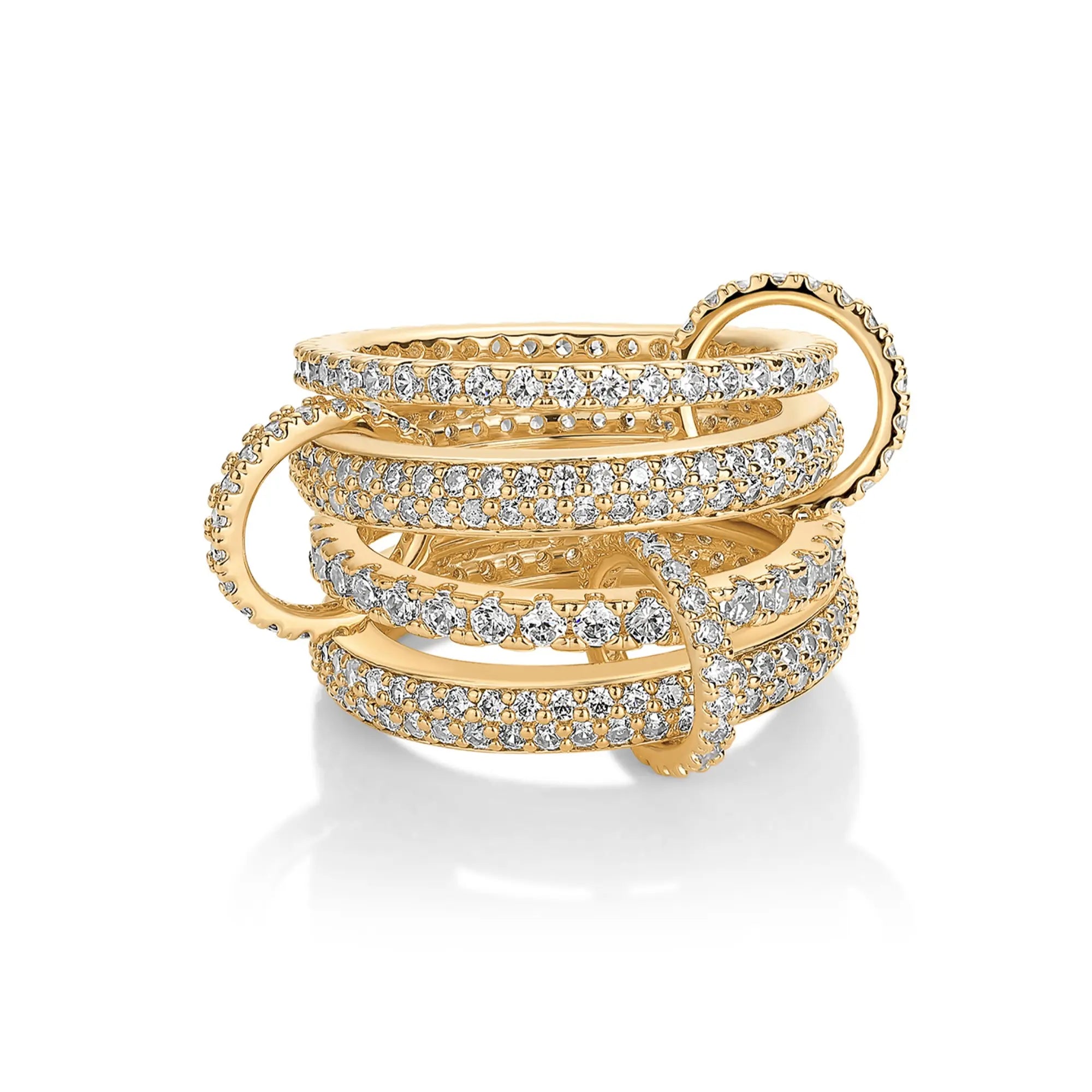 14K Gold Plated Interlocked Stackable Statement Ring for Women - Chunky Multi-Band Double & Triple Ring in Two-Tone Mixed Metals with Cubic Zirconia
