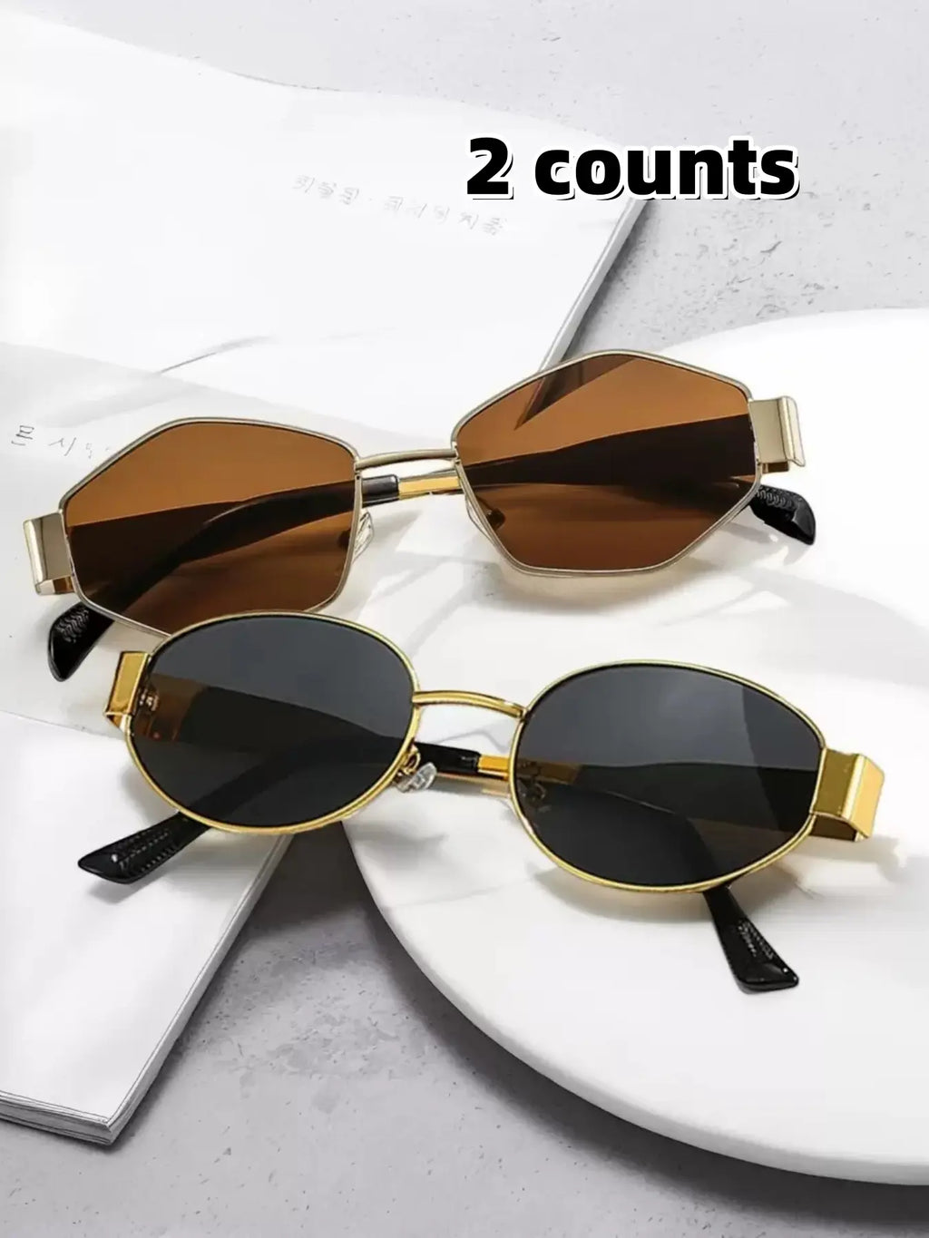 Stylish Metal Frame Oval Sunglasses