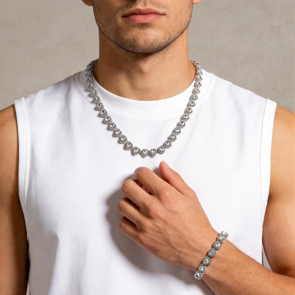 Heart-Shaped Cuban Chain Necklace Set