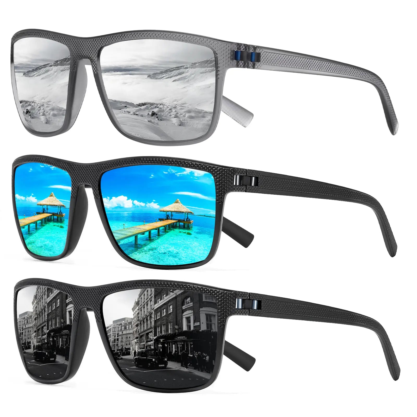 Turbo Pep Unisex Polarized Square Sunglasses - 3 Pairs