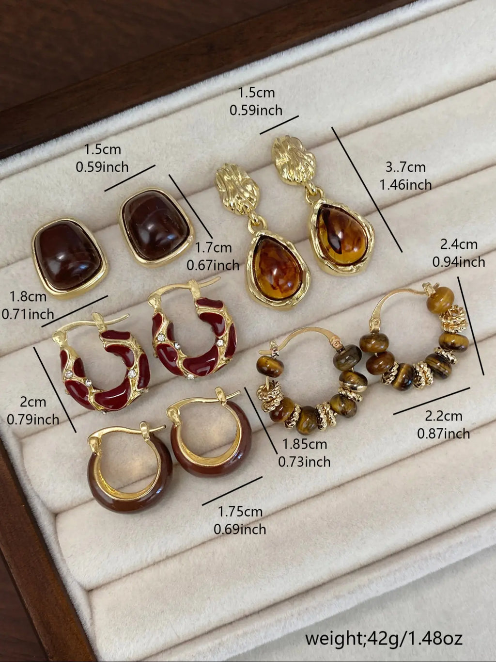 Tiger Eye Stone Hoop Earring Set