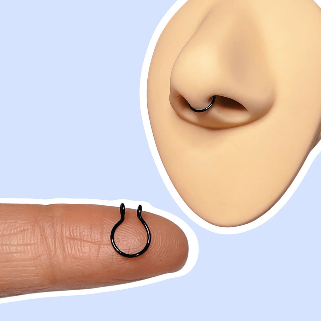 Handcrafted Faux Septum Clip-On Nose Ring - 20 Gauge Wire Available in Black, Gold, or Silver Copper Finish for Unisex Wear