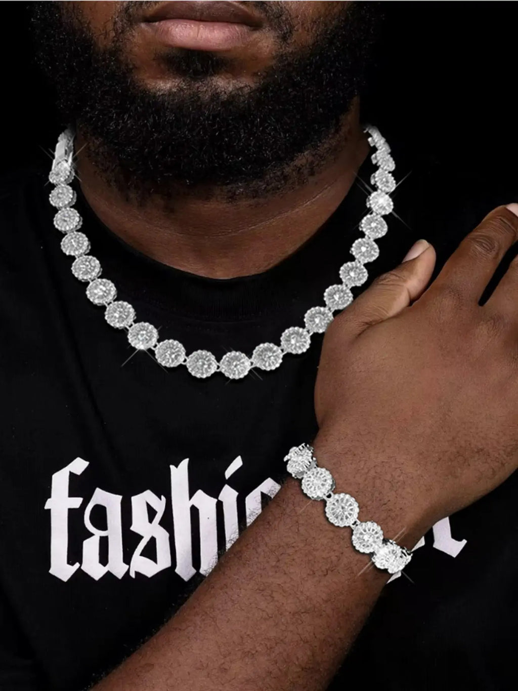 Rhinestone-Embellished Tennis Necklace and Bracelet Set
