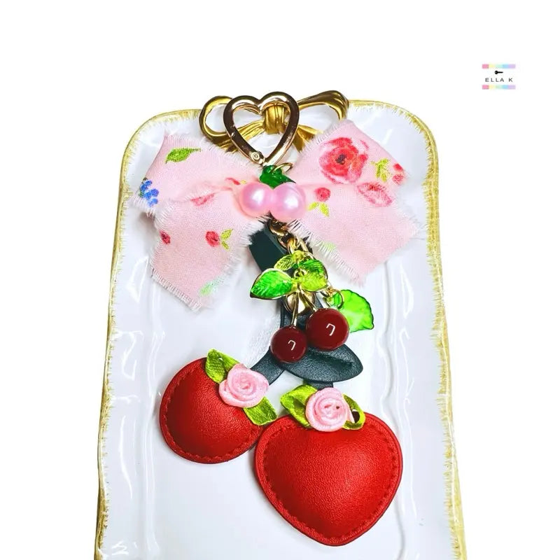 Cherry Blossom Floral Bow Bag Charm