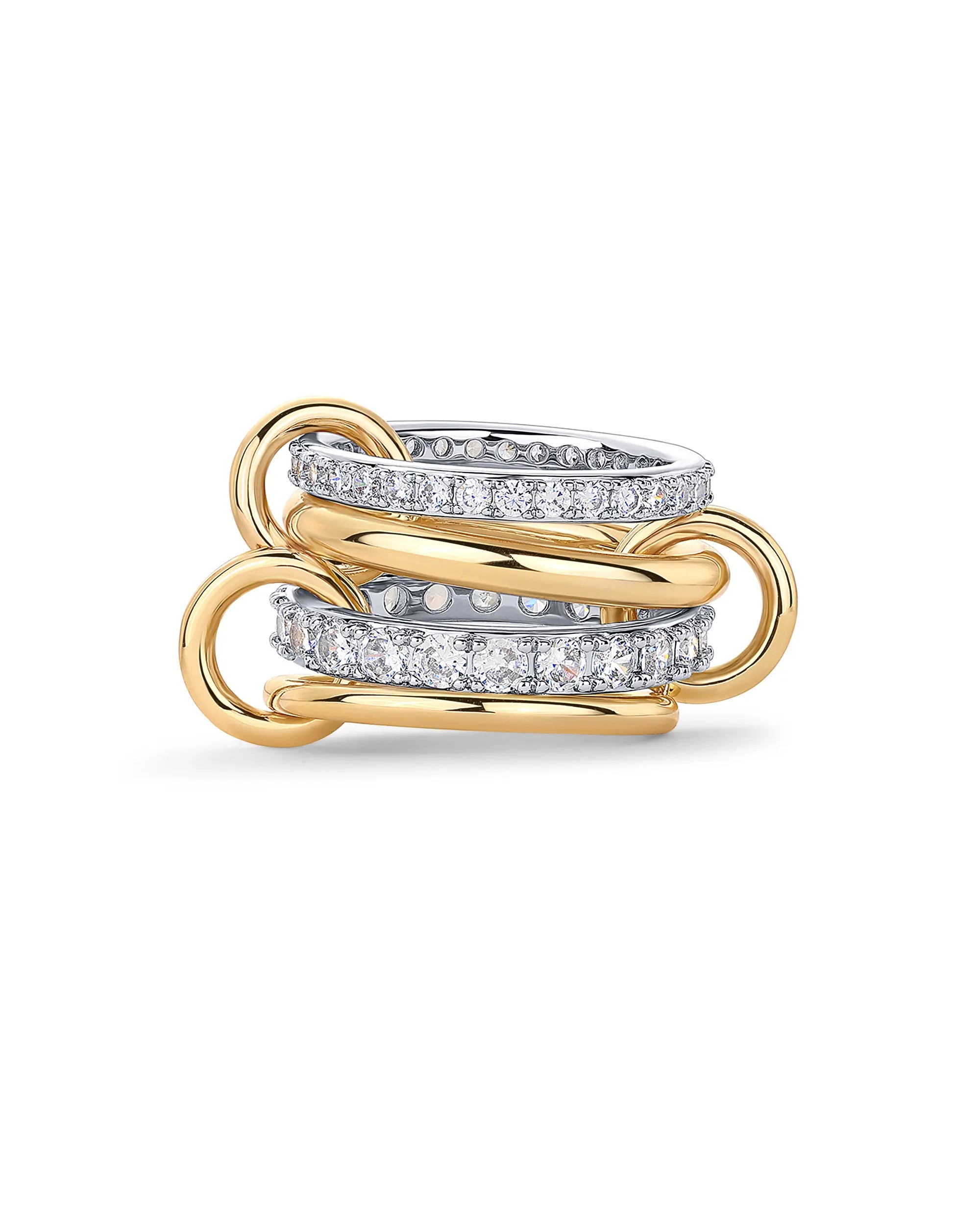 14K Gold Plated Interlocked Stackable Statement Ring for Women - Chunky Multi-Band Double & Triple Ring in Two-Tone Mixed Metals with Cubic Zirconia