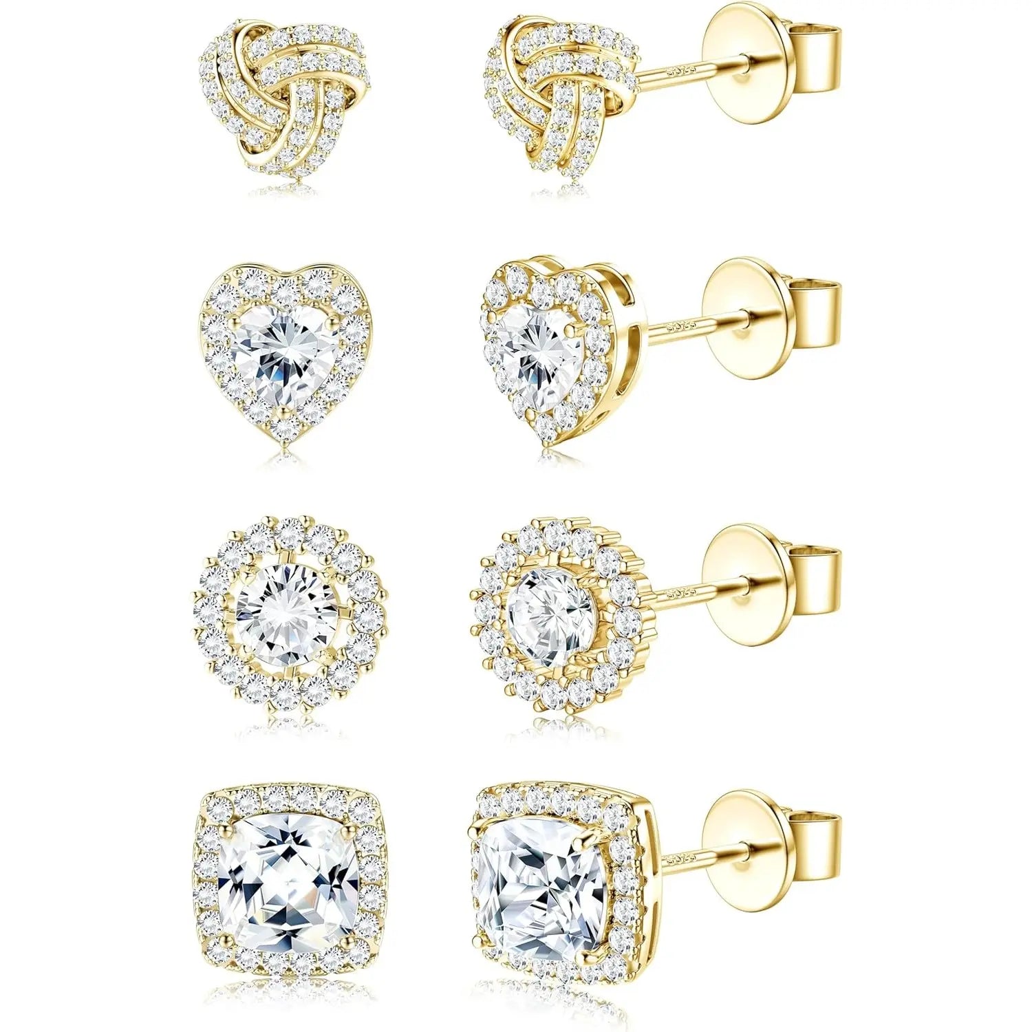 Sterling Silver CZ Stud Earrings Set