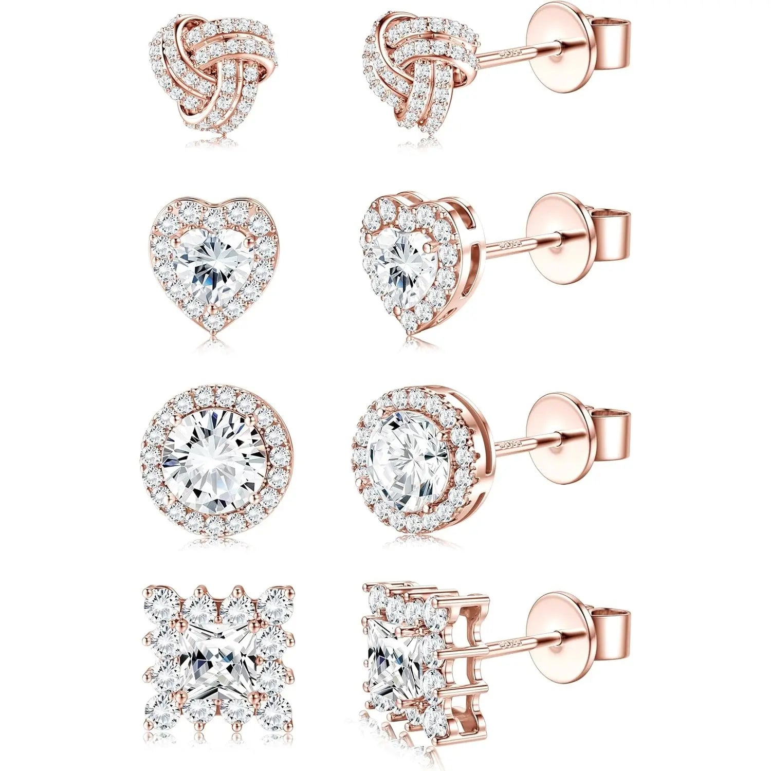 Sterling Silver CZ Stud Earrings Set