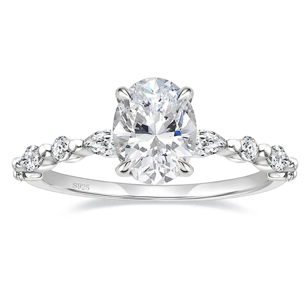 EAMTI 3 CT Oval Cut Cubic Zirconia Engagement Ring in 925 Sterling Silver with Halo Design for Women
