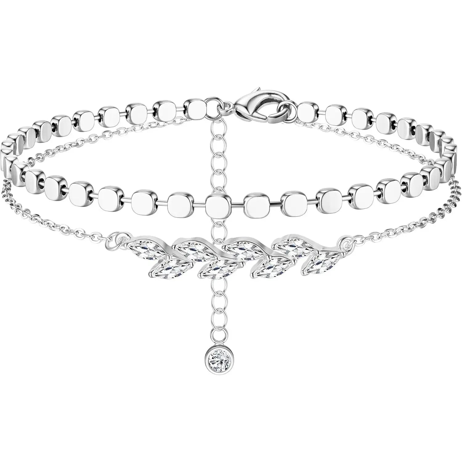 Cassieca Adjustable Silver Ankle Bracelet - 2PC Stackable
