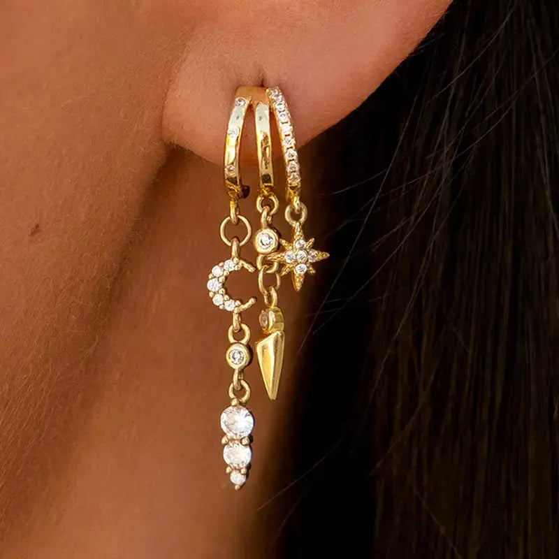 Gania Women's Gold Triple Huggies Earrings