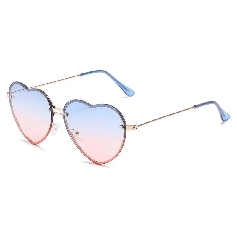 Heart-Shaped Rimless Sunglasses with Clear Ocean Lenses