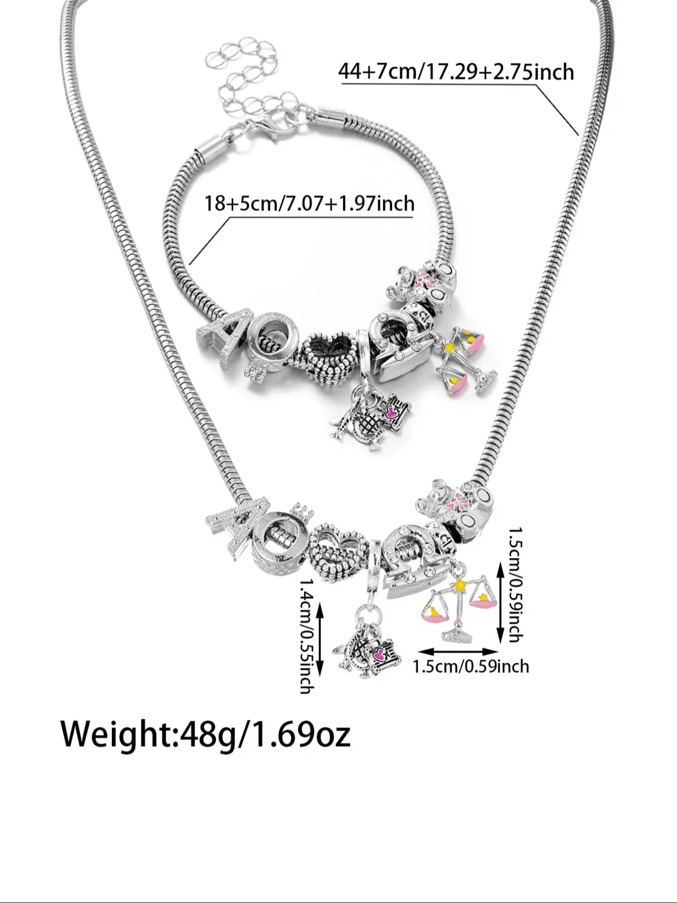 Sophisticated Bear Zodiac Pendant Necklace and Bracelet Set