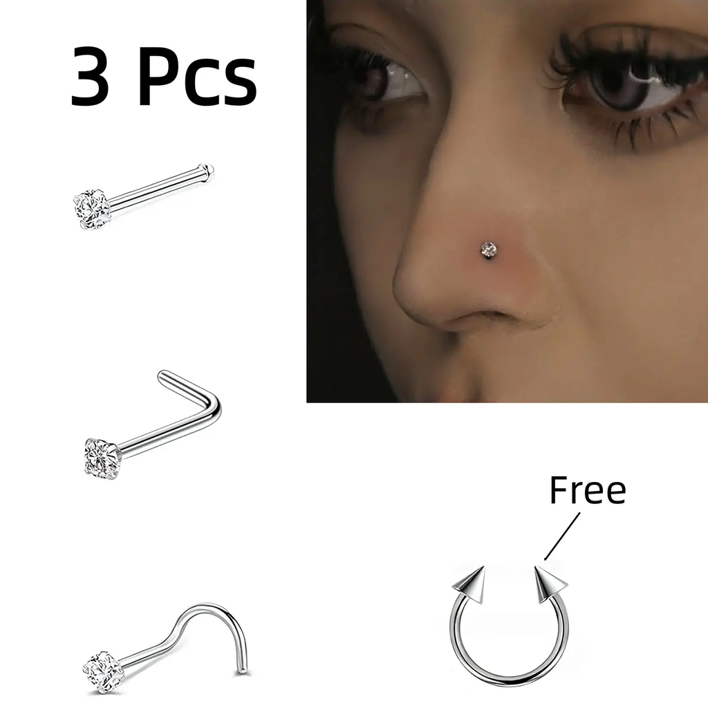 3-Piece Titanium Nose Ring Set – 20G, Hypoallergenic, Unisex
