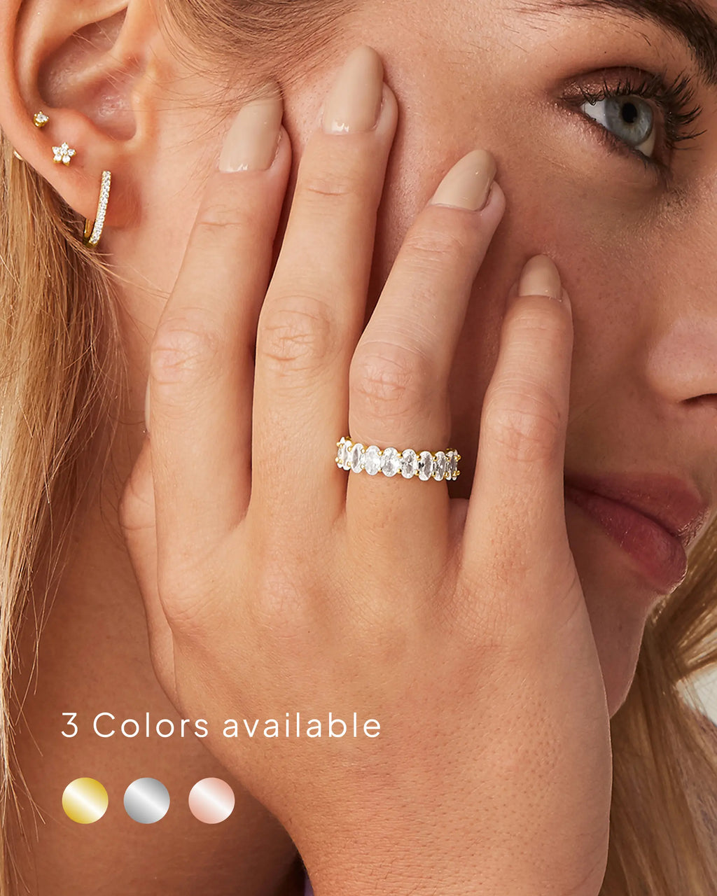 PAVOI 14K Gold Plated Eternity Ring with Oval 5A & 6A Cubic Zirconia - Stackable Love Ring for Women - Elegant Wedding Band Available in Sizes 5 to 10