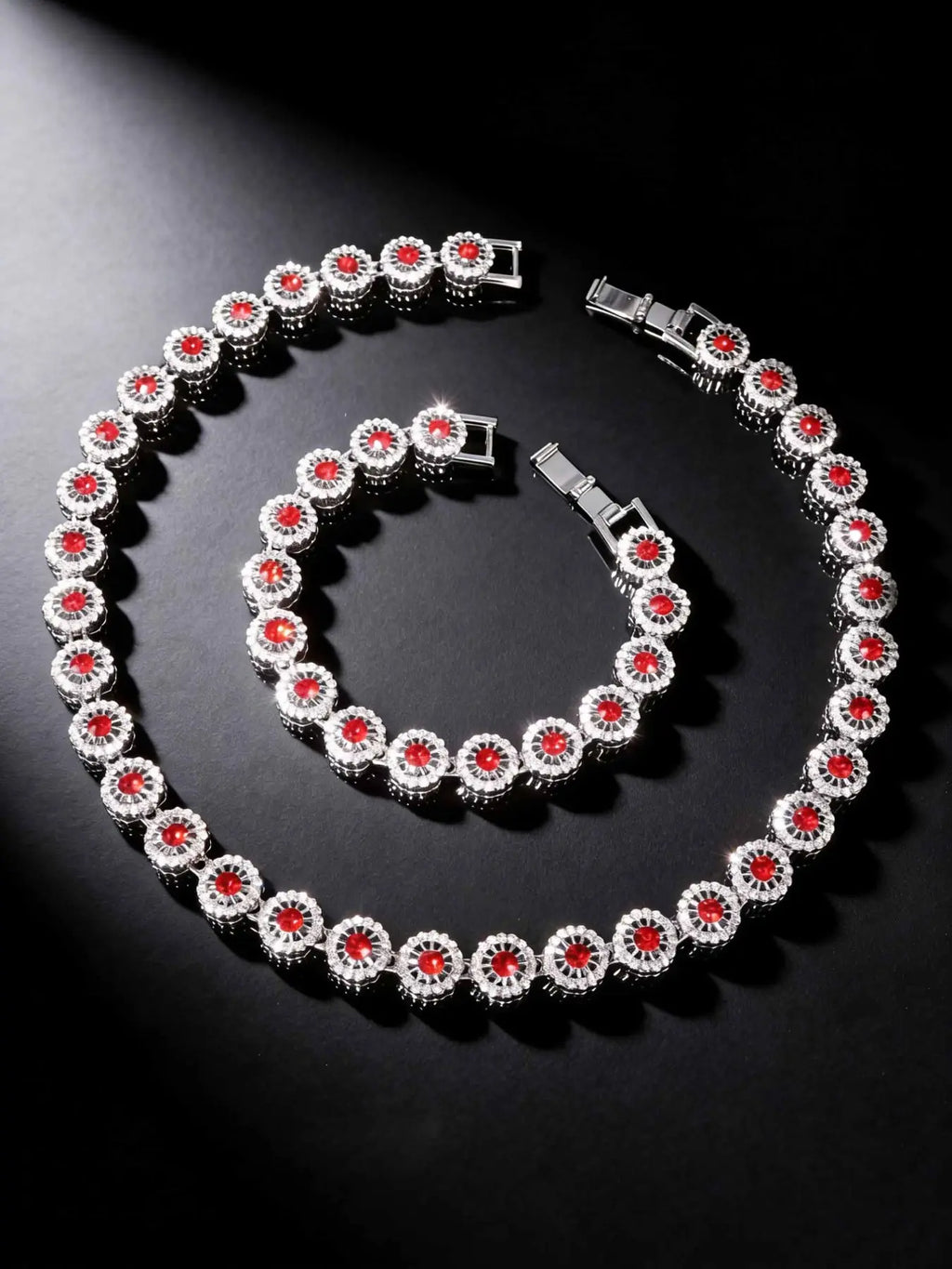 Rhinestone-Embellished Tennis Necklace and Bracelet Set