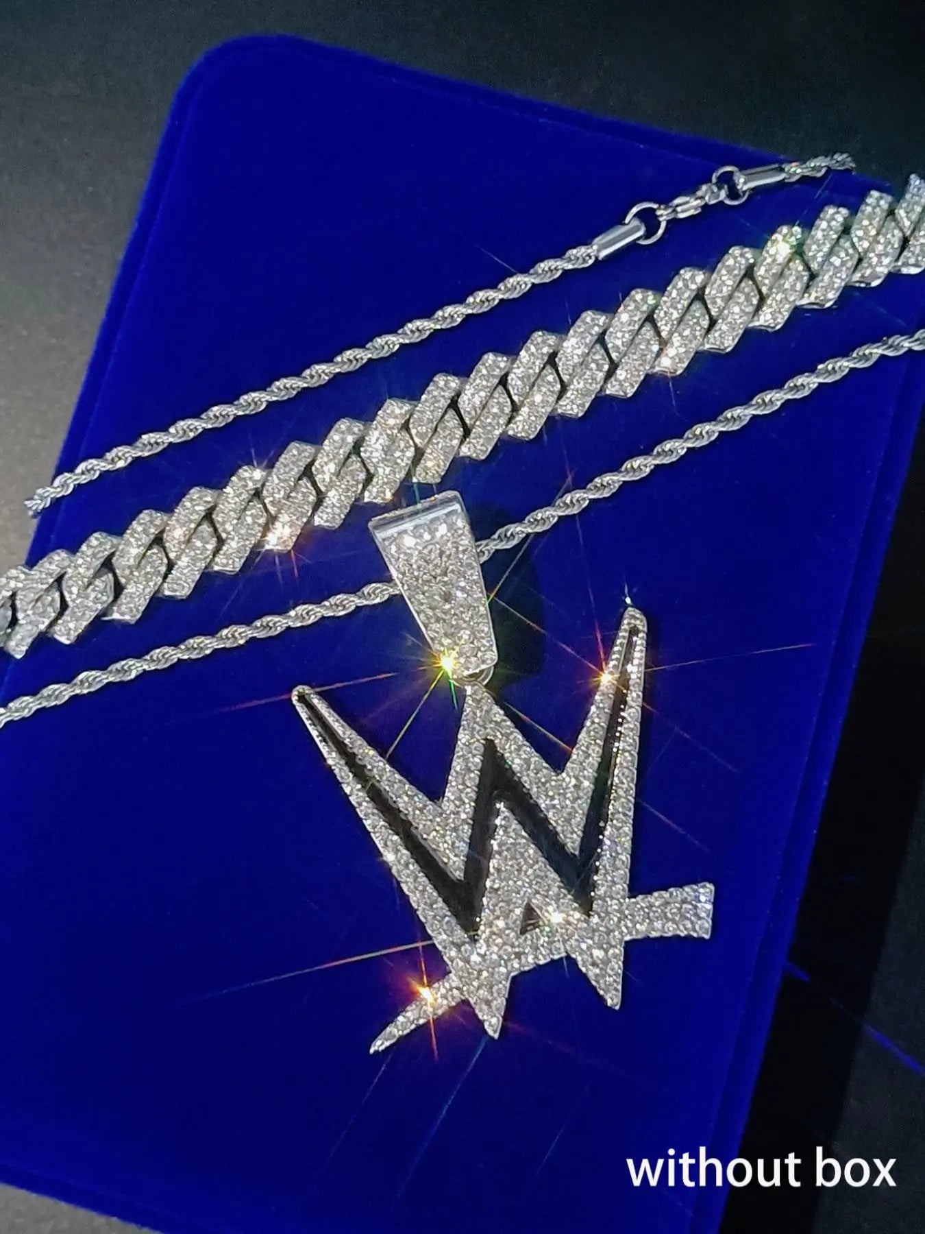 Rhinestone-Embellished Wrestling Pendant Necklace