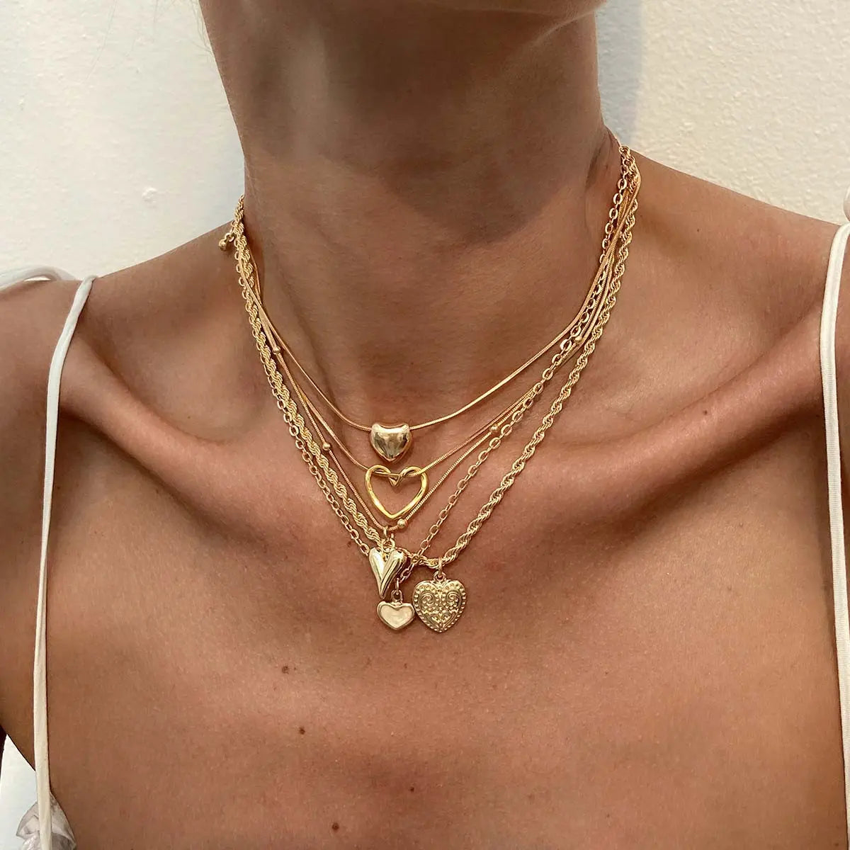 Five-Piece Heart Pendant Necklace Set