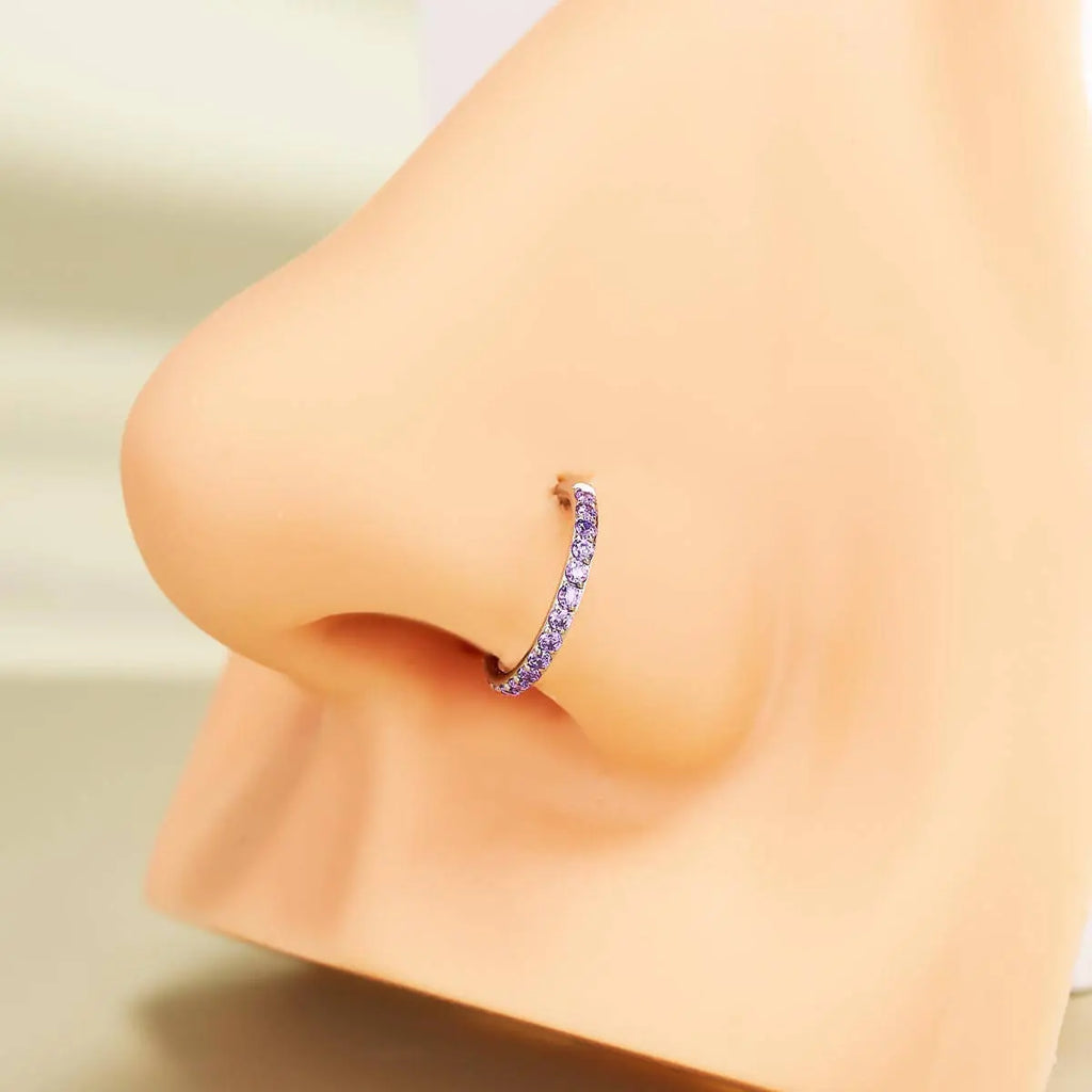 Oufer 20G Hinged Segment Micro Gem Nose Hoop Ring - 316L Stainless Steel Gift Option