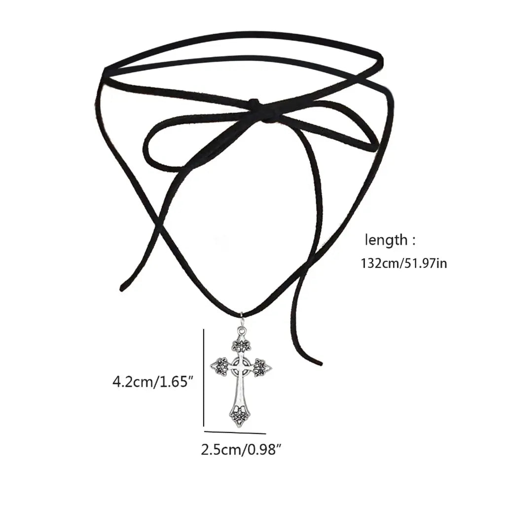 Alloy Cross Pendant Choker Necklace with Tie Neckband