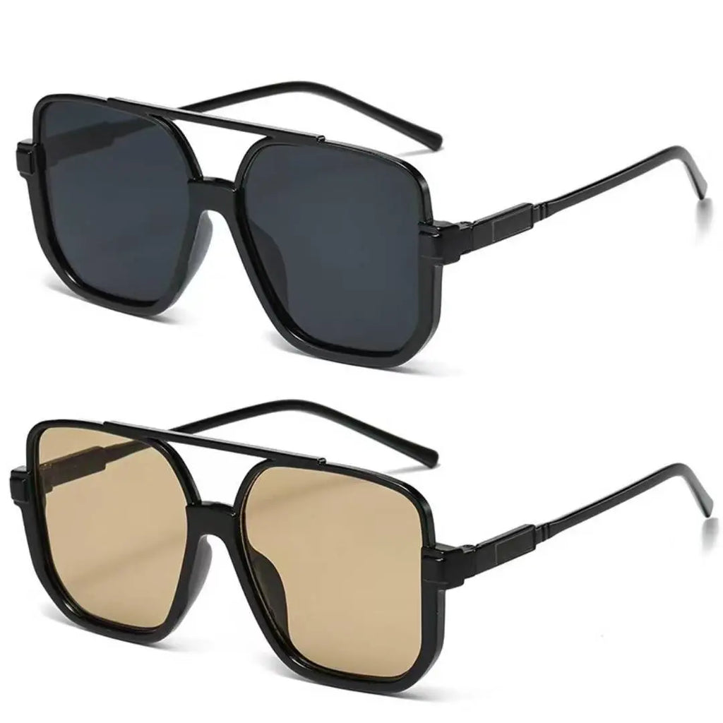 2-Pack Oversized Square Double Bridge Sunglasses - Y2K American Retro Fashion with UV Protection Aviator Shades