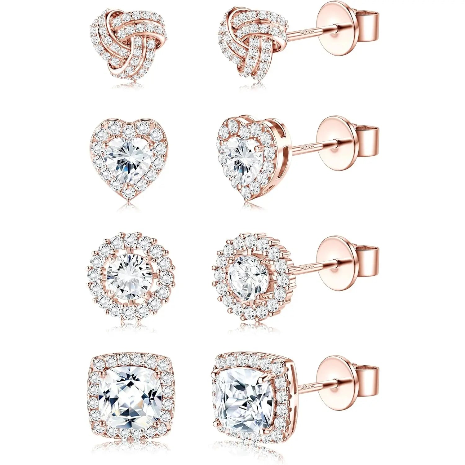 Sterling Silver CZ Stud Earrings Set