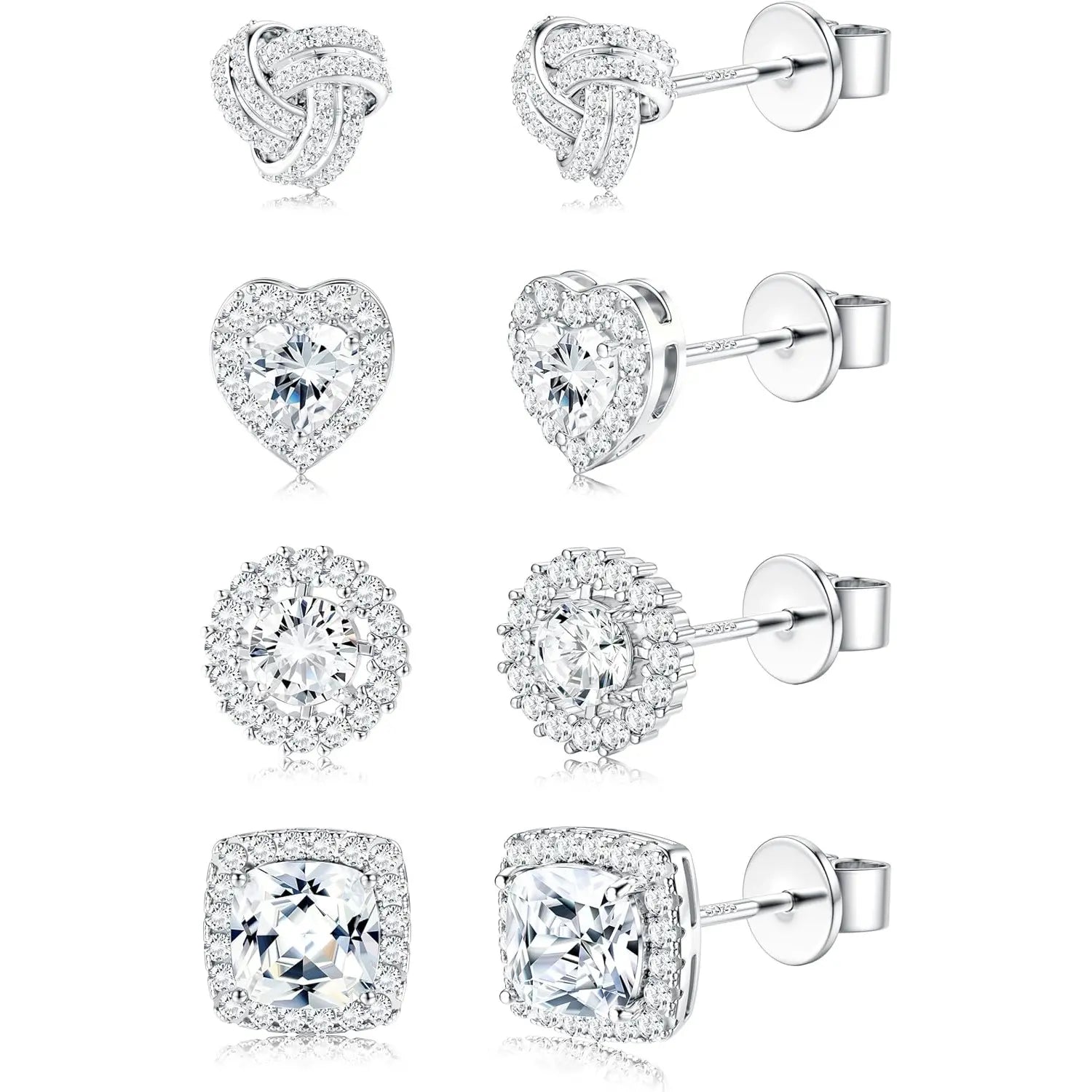 Sterling Silver CZ Stud Earrings Set