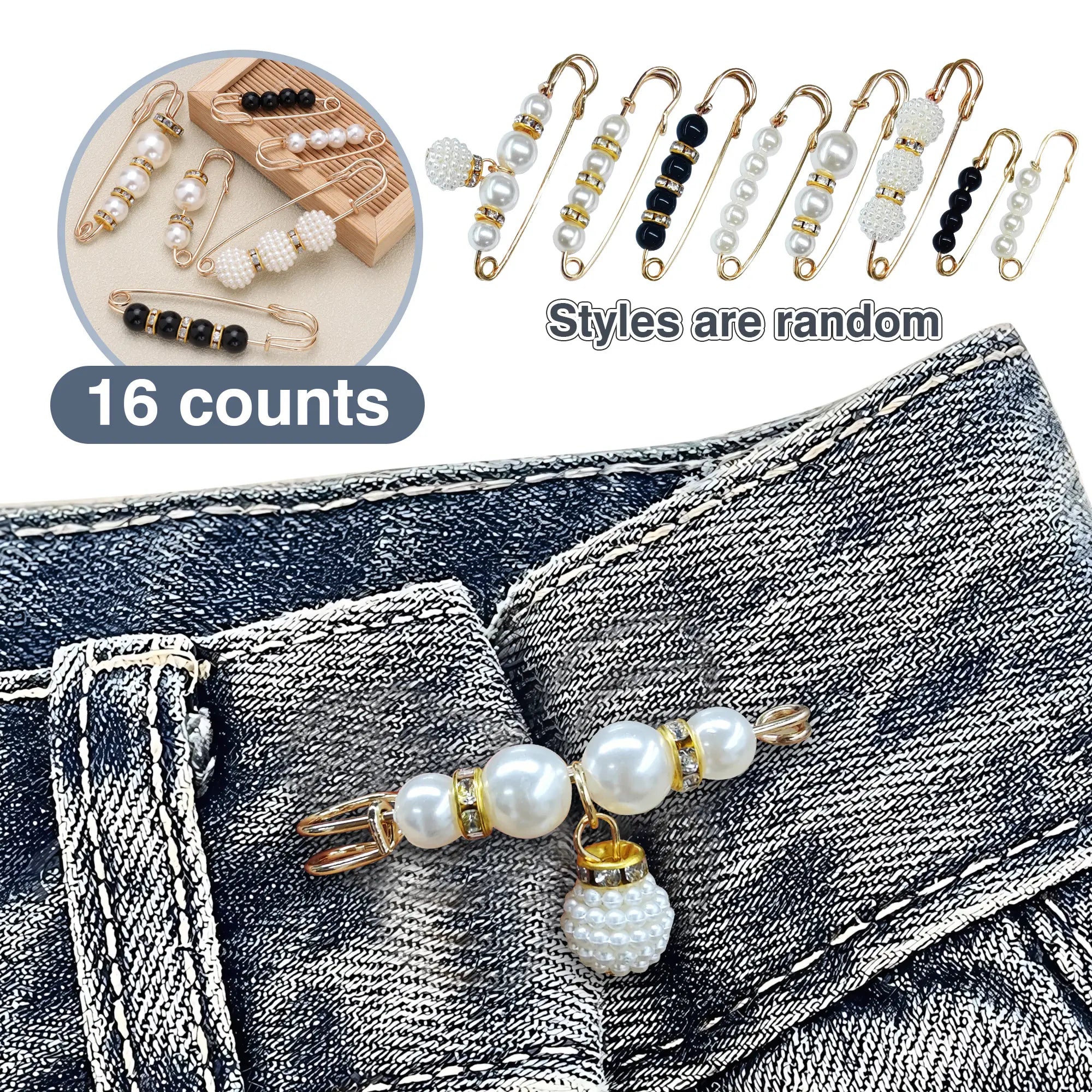Pearl Brooch Pins - 16 count